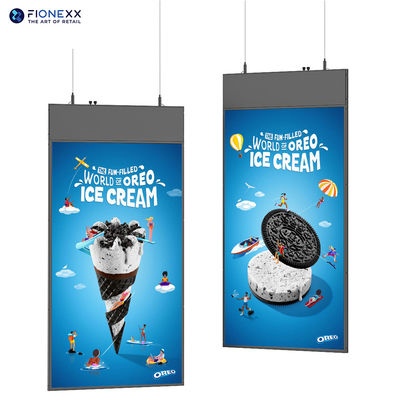 Guter Preis 43-Zoll Ultra-Slim-Doppelseitiges Hängedisplay Hochauflösende Bildschirme für Geschäfte und Supermärkte Online