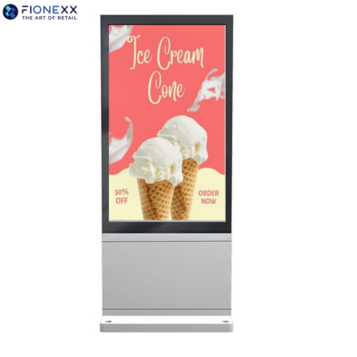 Guter Preis Witterungsbeständige Werbe-Anzeigetafel Silber Fenster Vielseitiger Outdoor Digital Totem 75 Zoll Hochleistung Online